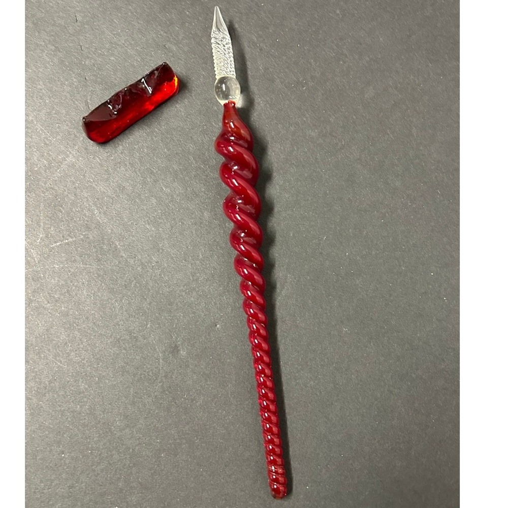Authentic Models Glass Dip Pen Red Twisted Spiral Calligraphy Set